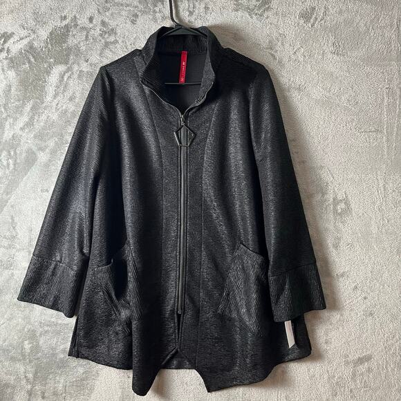 IC by Connie K Textured Black Zip Jacket Artsy Art to Wear Avant Garde LG New - Picture 1 of 9